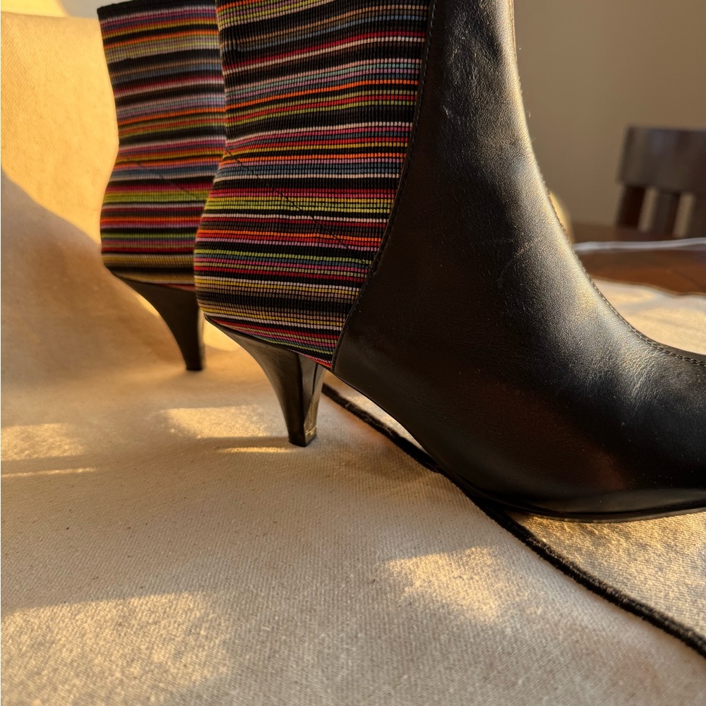 Black and Multicolor Striped Women's Boots